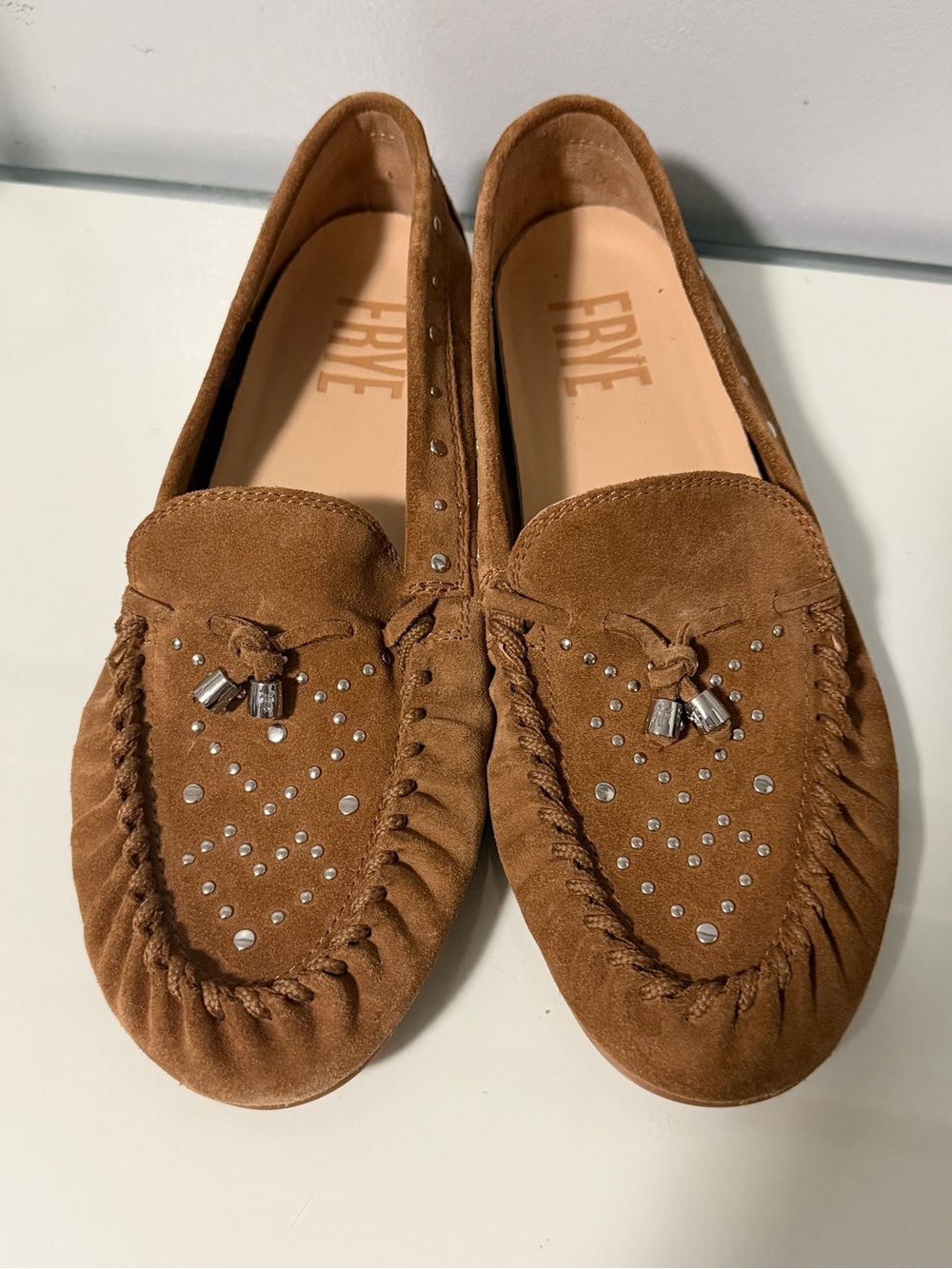 Frye Brown Suede Studded Tassel Moccasins - Picture 6 of 6